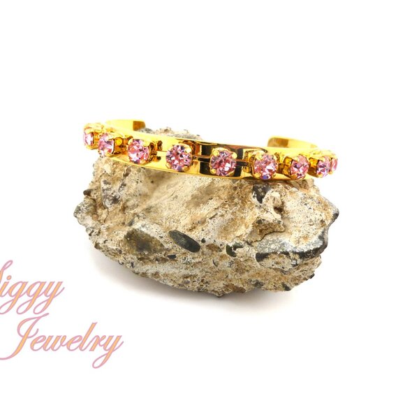 Light Rose Cuff Bangle Bracelet made with Genuine Austrian Crystals in 6mm - Picture 5 of 6